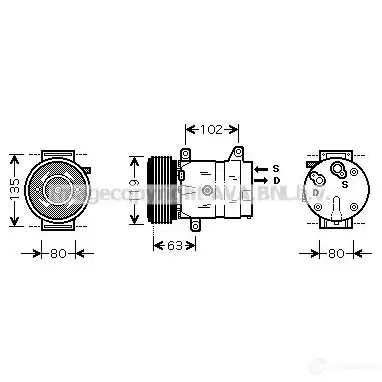 Компрессор кондиционера PRASCO rtk440 2604323 B34ON 80 4045385158522