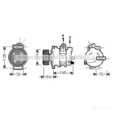 Компрессор кондиционера PRASCO QQV1 0Y aiak314 4045385212033 6266718