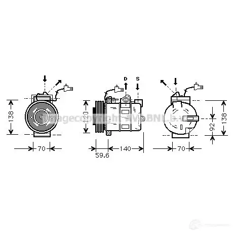Компрессор кондиционера PRASCO 2604635 4045385037360 sbk054 3UB XJ