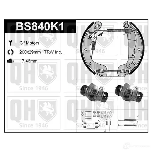 Барабанные тормозные колодки, комплект QUINTON HAZELL U1 FZL bs840k1 652014 5050438350036