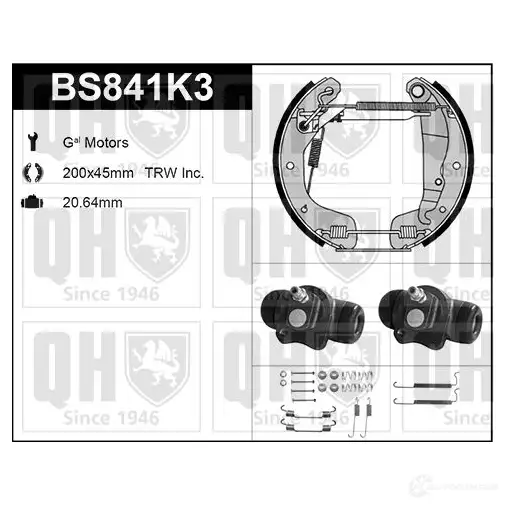 Барабанные тормозные колодки, комплект QUINTON HAZELL 5050438350074 NURL GB 652019 bs841k3