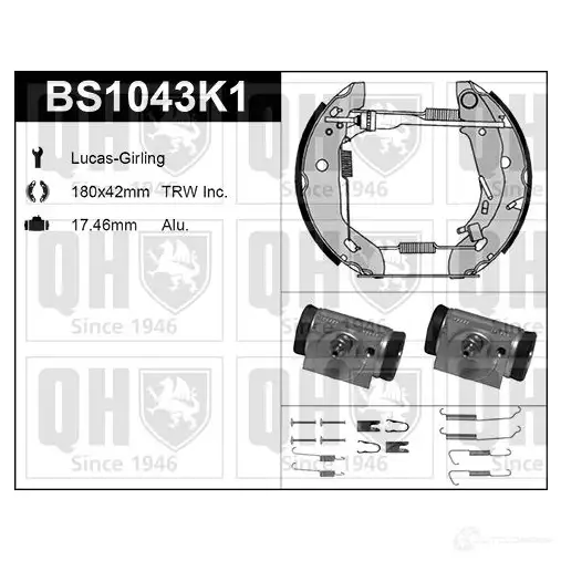 Барабанные тормозные колодки, комплект QUINTON HAZELL QD Z12ZA 651501 5050438349429 bs1043k1 изображение 0