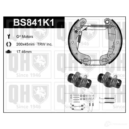 Барабанные тормозные колодки, комплект QUINTON HAZELL 5050438350050 652017 J0CP GA bs841k1