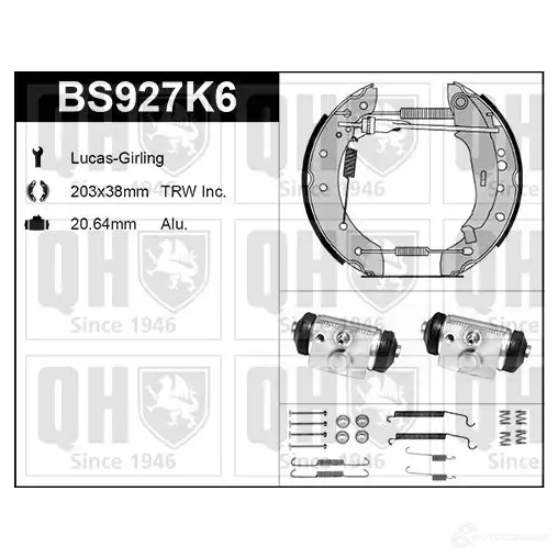 Барабанные тормозные колодки, комплект QUINTON HAZELL 5050438350241 bs927k6 U0B NII 652099 изображение 0