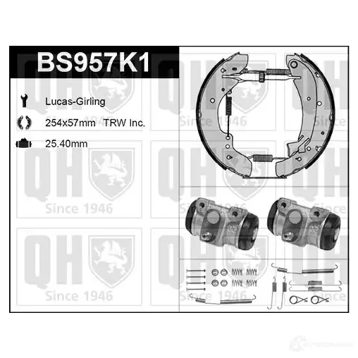 Барабанные тормозные колодки, комплект QUINTON HAZELL 5050438351149 W E3P1 652130 bs957k1
