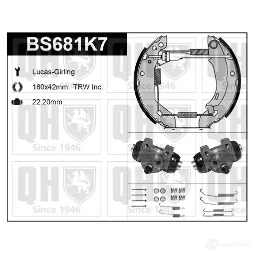 Барабанные тормозные колодки, комплект QUINTON HAZELL bs681k7 SS VH7ZD 651844 5050438349078