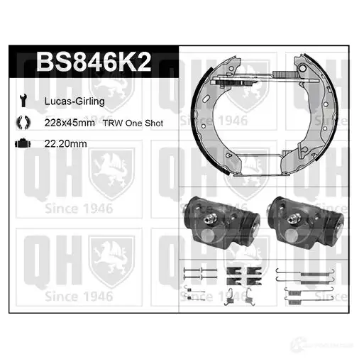 Барабанные тормозные колодки, комплект QUINTON HAZELL 652030 9C SVT 5050438350111 bs846k2