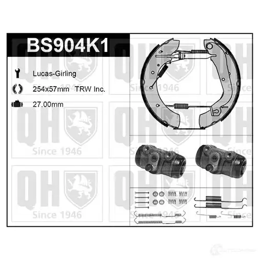 Барабанные тормозные колодки, комплект QUINTON HAZELL 652080 5050438351033 bs904k1 ES3U B