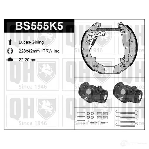 Барабанные тормозные колодки, комплект QUINTON HAZELL A 7PNR 651762 bs555k5 5050438349665
