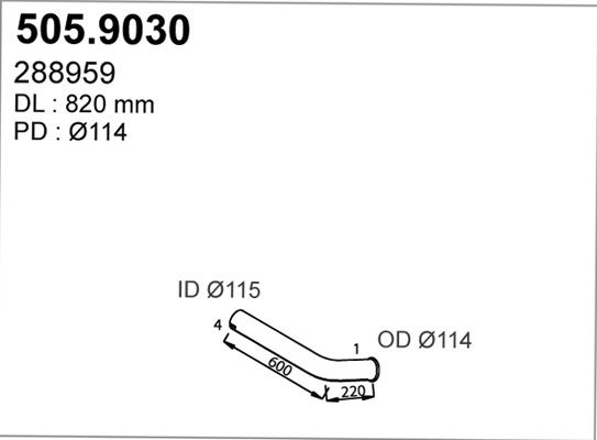 Выхлопная труба глушителя ASSO 9444942 TY H7Q87 505.9030 изображение 0