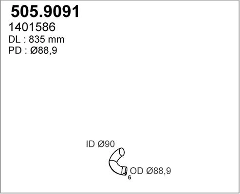 Выхлопная труба глушителя ASSO 6QG9WG W 9446784 505.9091 изображение 0