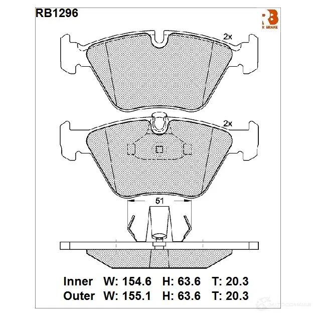 Дисковые тормозные колодки R BRAKE RB1296 2167 7 21685 4389166 изображение 0