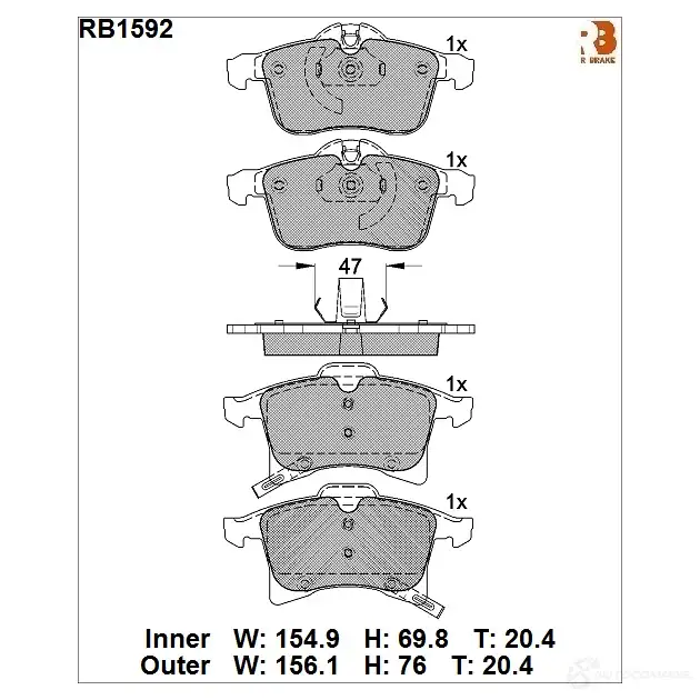Дисковые тормозные колодки R BRAKE 2 3832 RB1592 4389476 23833