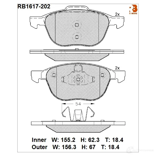 Дисковые тормозные колодки R BRAKE 2223 0 22812 RB1617-202 4389507