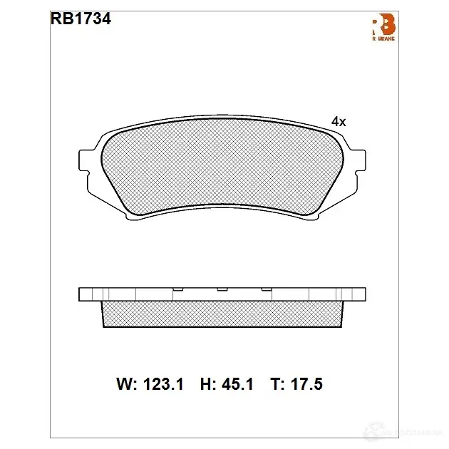 Дисковые тормозные колодки R BRAKE 23 539 RB1734 4389666 D773-7640