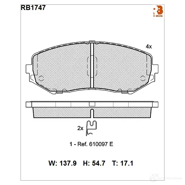 Дисковые тормозные колодки R BRAKE RB1747 D1188-8307 24 346 4389682