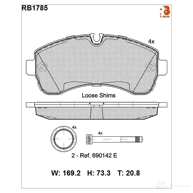 Дисковые тормозные колодки (противоскрипная пластина в компл.) R BRAKE RB1785 D1268-8383 292 00 4389722 изображение 0