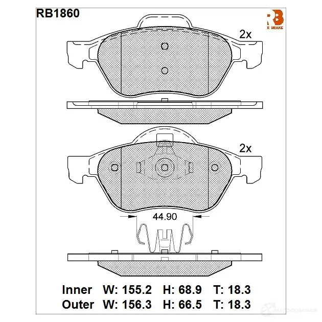 Дисковые тормозные колодки R BRAKE RB1860 4389822 24535 2321 5