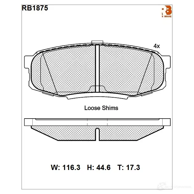 Дисковые тормозные колодки (противоскрипная пластина в компл.) R BRAKE RB1875 25721 246 53 4389840