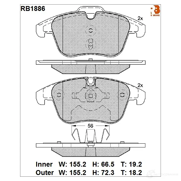 Дисковые тормозные колодки R BRAKE 24 084 24332 RB1886 4389854