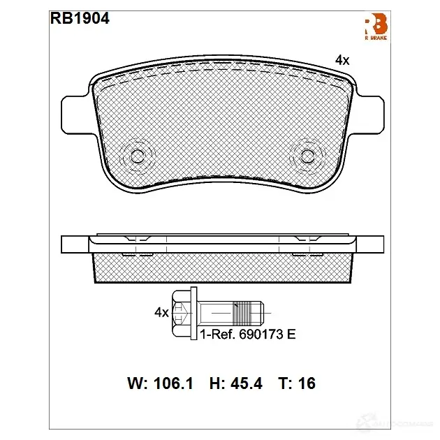 Дисковые тормозные колодки R BRAKE 4389874 2 2104 RB1904 24820