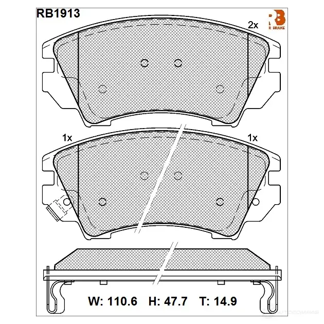 Дисковые тормозные колодки R BRAKE 4389885 2 4412 RB1913 24413 изображение 0