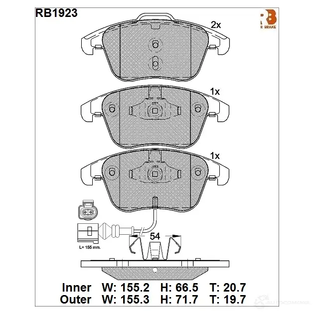 Дисковые тормозные колодки R BRAKE 2433 2 RB1923 24333 4389895 изображение 0