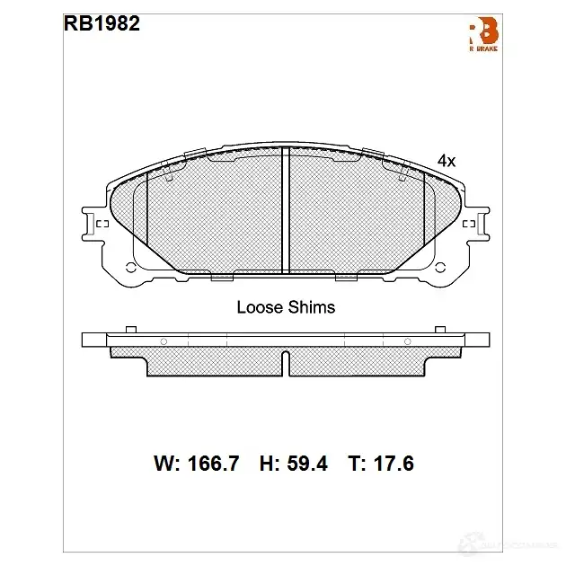 Дисковые тормозные колодки (противоскрипная пластина в компл.) R BRAKE 2445 2 4389962 D1324-8436 RB1982
