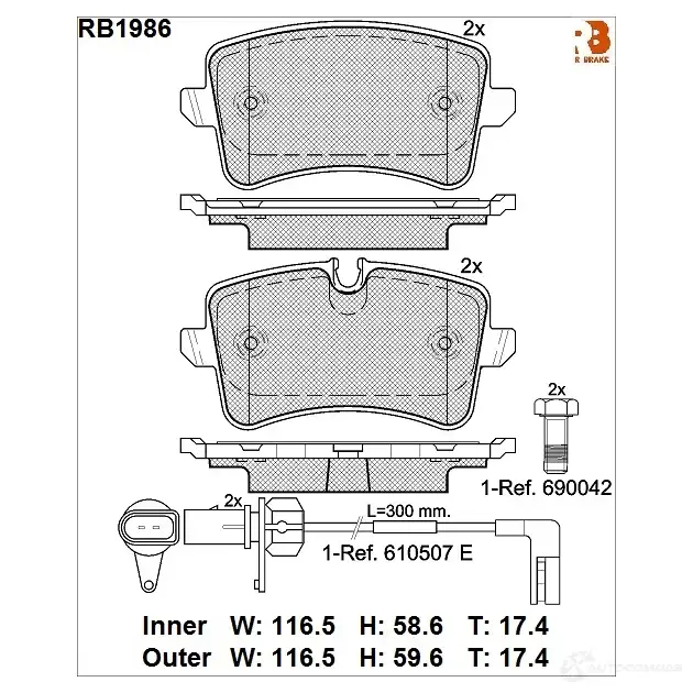 Дисковые тормозные колодки R BRAKE 25214 24 606 4389966 RB1986 изображение 0