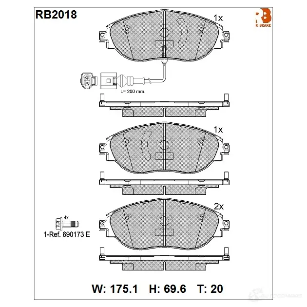 Дисковые тормозные колодки R BRAKE 4390005 RB2018 247 38 25217