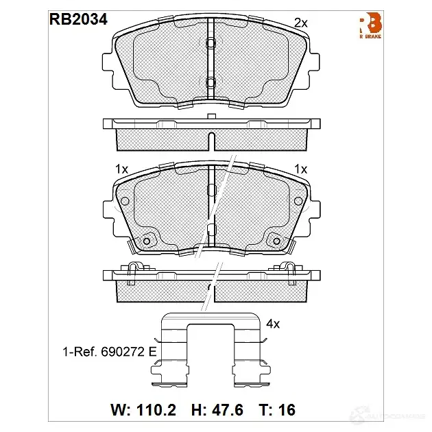 Дисковые тормозные колодки R BRAKE 22574 2 2573 RB2034 4390021 изображение 0