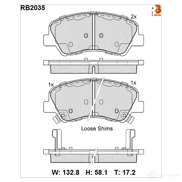 Дисковые тормозные колодки R BRAKE 4390022 2 2227 22228 RB2035 изображение 0