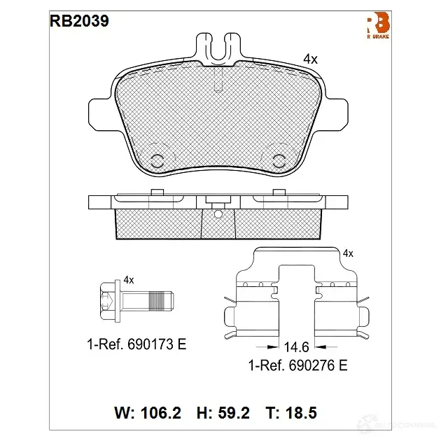 Дисковые тормозные колодки R BRAKE RB2039 4390028 2484 8 D1646-8874