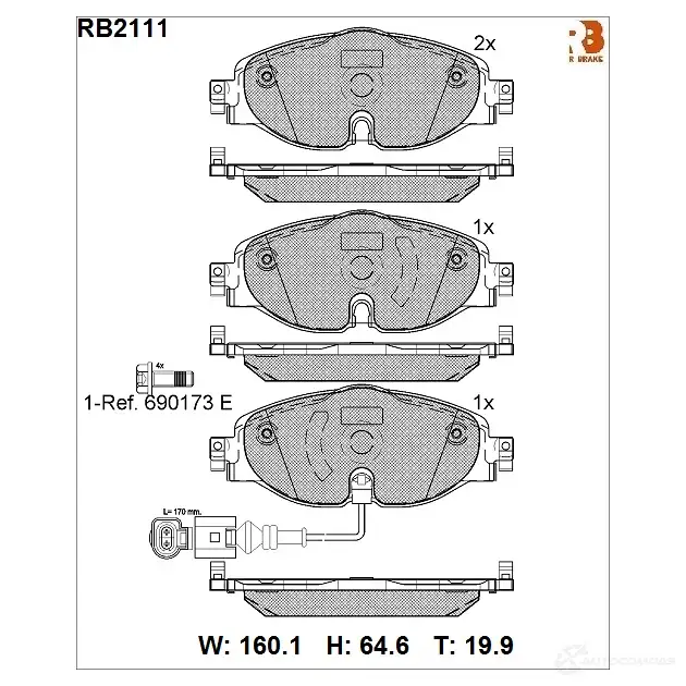 Дисковые тормозные колодки R BRAKE RB2111 2 5086 4390112 25683 изображение 0