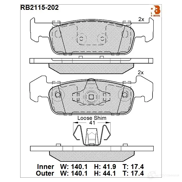 Дисковые тормозные колодки R BRAKE RB2115-202 25728 2 5702 4390119 изображение 0