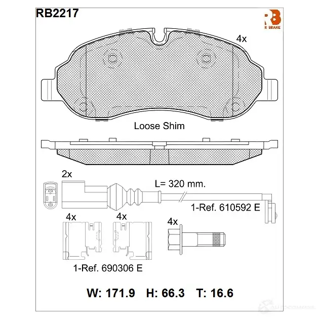Дисковые тормозные колодки (эл. Датчик износа в компл.) R BRAKE 4390240 D1774-9004 RB2217 22 034