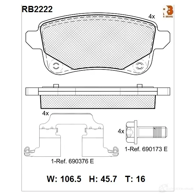 Дисковые тормозные колодки R BRAKE 4390244 RB2222 4LP1TM 22 103 изображение 0