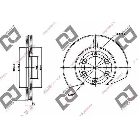 Тормозной диск DJ PARTS 3433727 QTK0X C6 BD1254 H9QBZ изображение 0