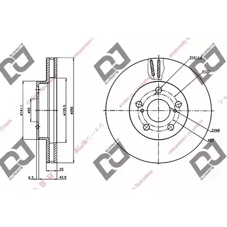 Тормозной диск DJ PARTS KSBUC 3433758 BD1285 SSG OW