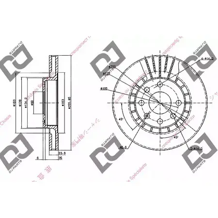 Тормозной диск DJ PARTS 4MIOMV F BD1396 3433869 GDNRD