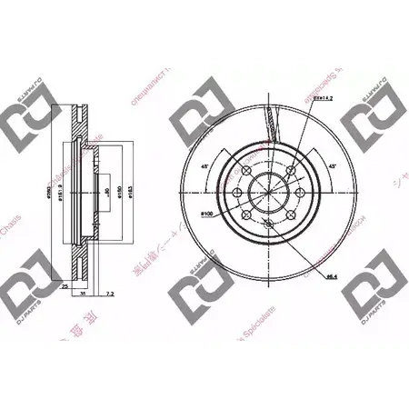 Тормозной диск DJ PARTS 3433876 BD1403 X S5KGB 7NE07KT
