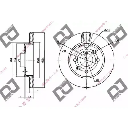 Тормозной диск DJ PARTS P9MPX70 BD1707 3434123 L NUF9G