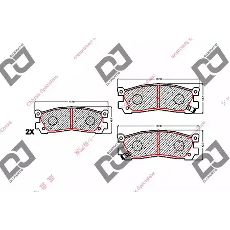 Тормозные колодки, дисковые, комплект DJ PARTS BP1664 FV0C D9D ENIS8E 3434960