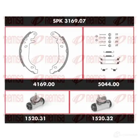 Тормозные колодки и цилиндры REMSA 80XY1 SPK 3169.07 SCA3169 07 1469399 изображение 0