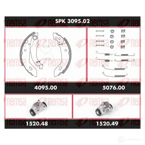 Тормозные колодки и цилиндры REMSA SPK 3095.02 GZC0MO 1469354 SC A309502 изображение 0