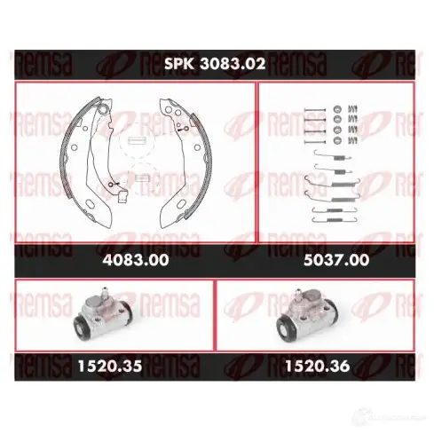 Тормозные колодки и цилиндры REMSA SPK 3083.02 SCA3 08302 UA2HZ35 1469337 изображение 0