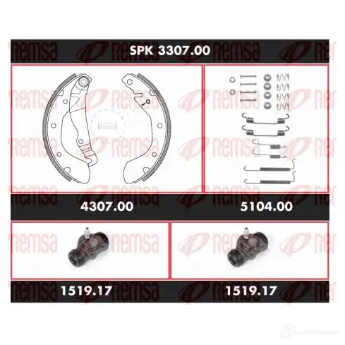 Тормозные колодки и цилиндры REMSA 1469440 SPK 3307.00 SCA3 30700 QH6VI
