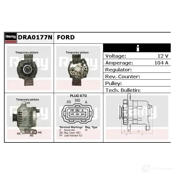 Генератор REMY dra0177n 8QH52J 1854228 DA12 87N изображение 1