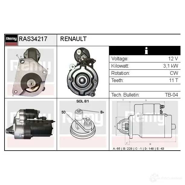 Стартер REMY 5414352764193 OE7J E ras34217 1865274 изображение 0