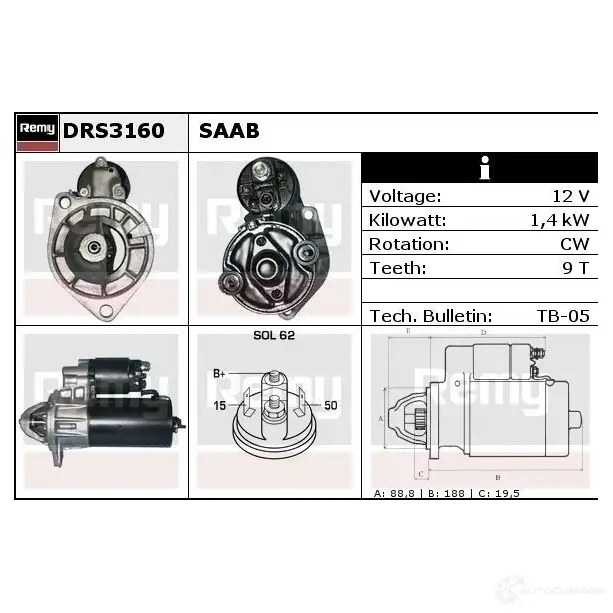 Стартер REMY KL75WV drs3160 DS 4270 1860253 изображение 1